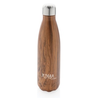 Botella serigrafiada aislada al vacío con estampado de madera
